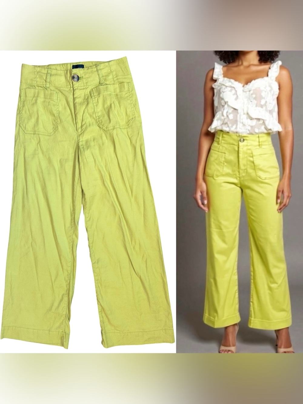 Anthropologie Maeve “The Colette” Chartreuse Green Linen Blend Pants Size 26